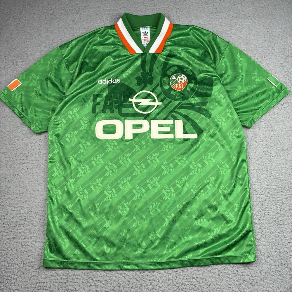 Vintage 1994 Ireland Home Soccer Jersey Men's Large Adidas Football Shirt Green